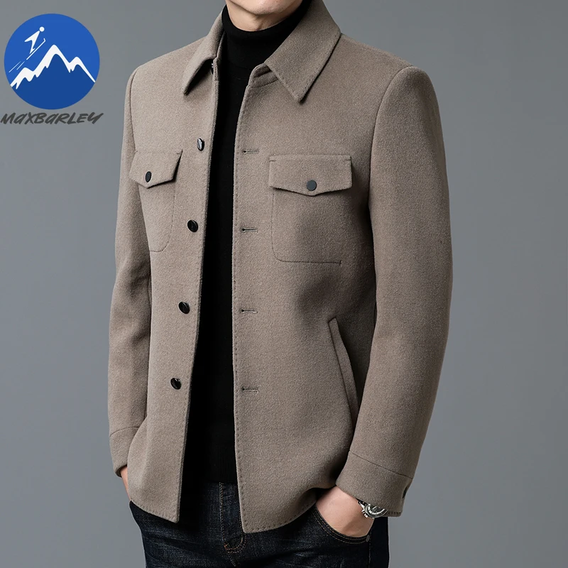 Maxbarley Double-sided Wool Coat Men Winter 2025 High Fashion Short Windproof Jacket Business Casual Woolen Blended Overcoat Man