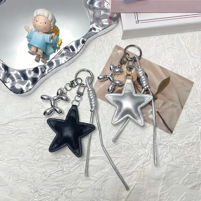 

Fashion Starfish Keychain Cute Balloon Dog Leather Charm Women Maximalist Bag Ornaments Accessories Braided Rope Keyring
