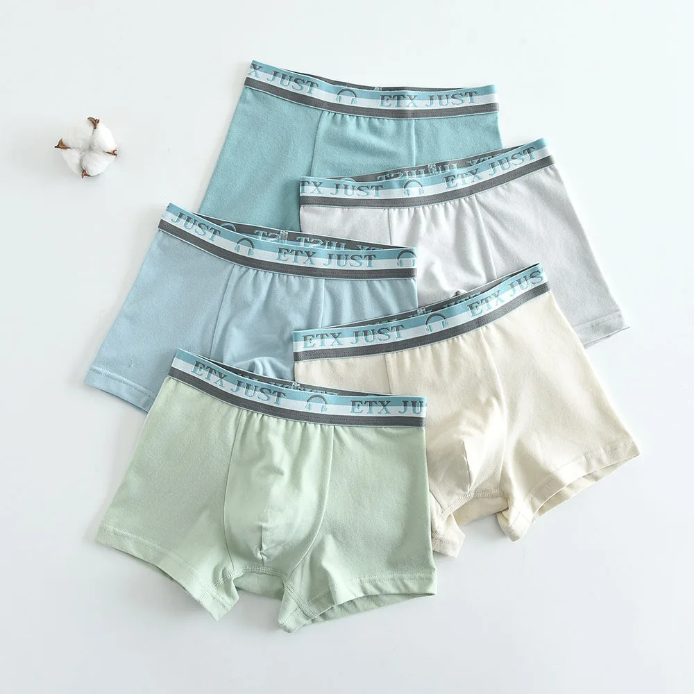 New Children High Quality Solid Boys Cotton Boxer Shorts Panties Kids Underwear for 4-20 Years Old Teenager 5pcs/Lot Student