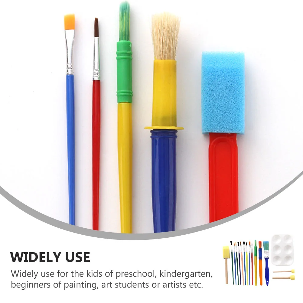 

16 pcs Sponge Painting Kit Ergonomic Drawing Brush Set Color Mixing Plate Pigment Tray Diy Supplies For