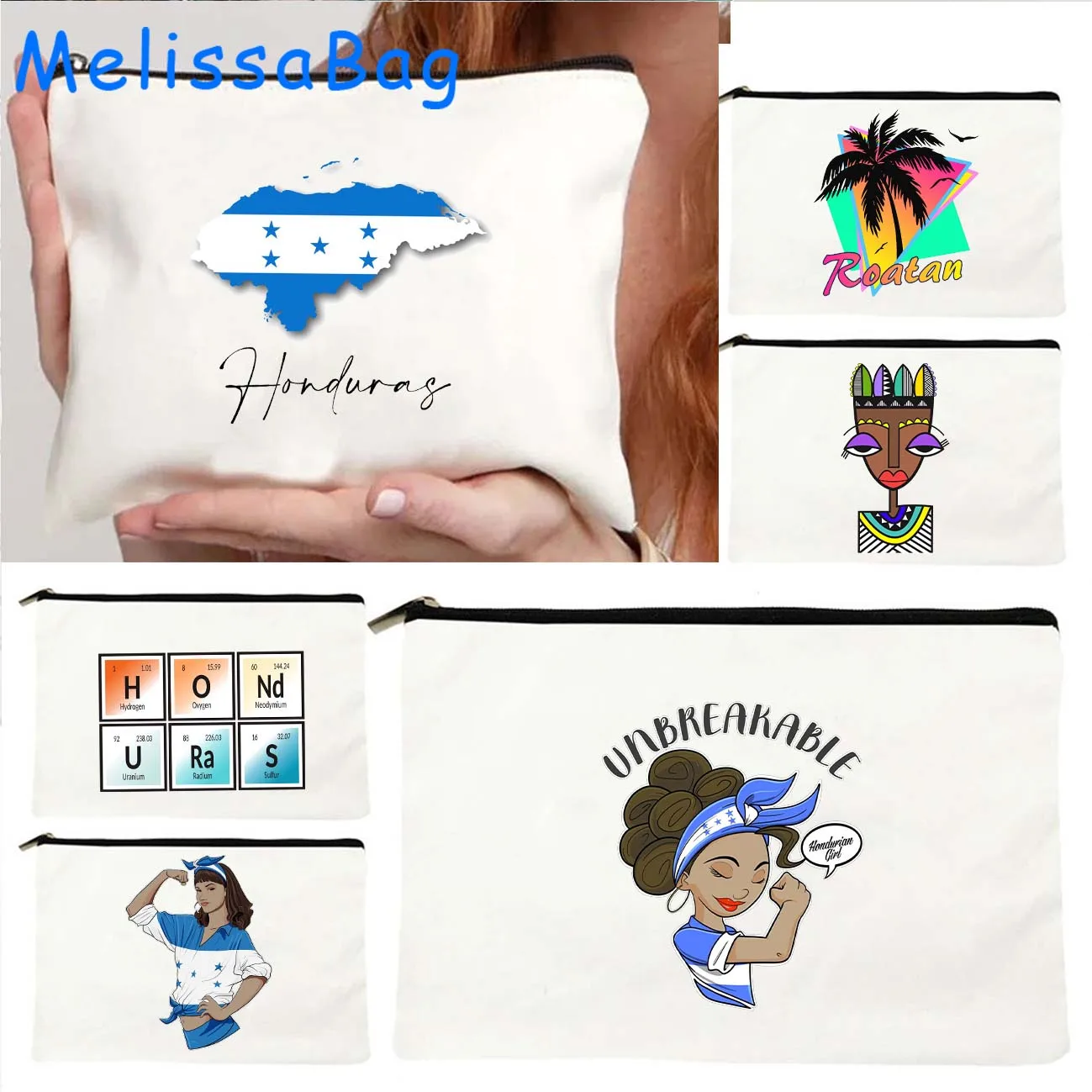 

San Pedro Sula Arms of Honduras Country Map Flag Hondurian Girl Canvas Cosmetic Makeup Storage Card Bag Pencil Case Zipper Pouch