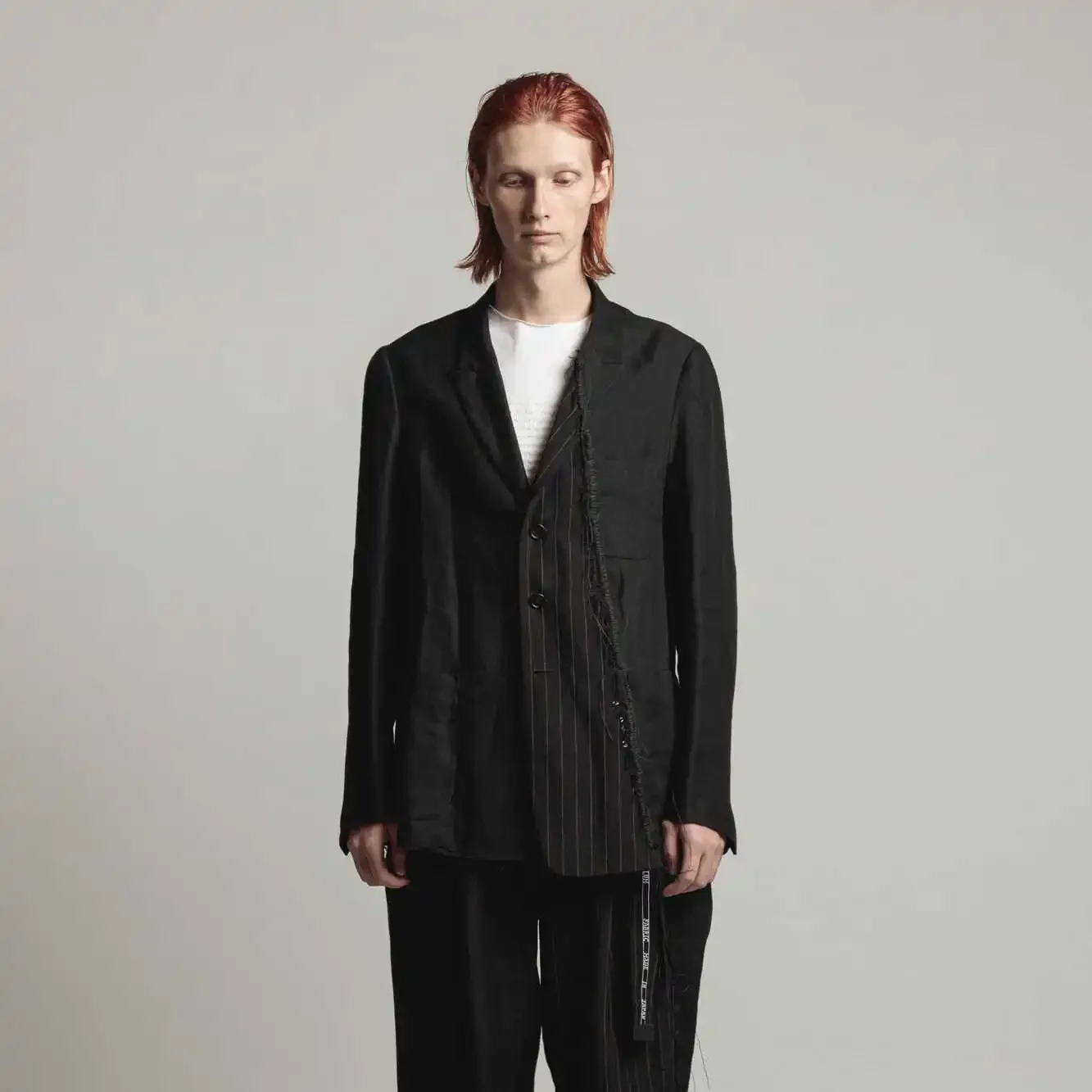 

YOJI OOAK solid color striped patchwork front collar suit collar with single breasted edge design, long sleeved suit top