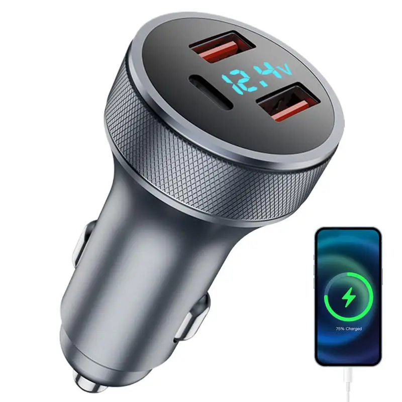 For Refer To Description  3 Ports Car Charger Adapter Safe High-Speed Charging Car Phone Charger Led Digital Display Car Charger