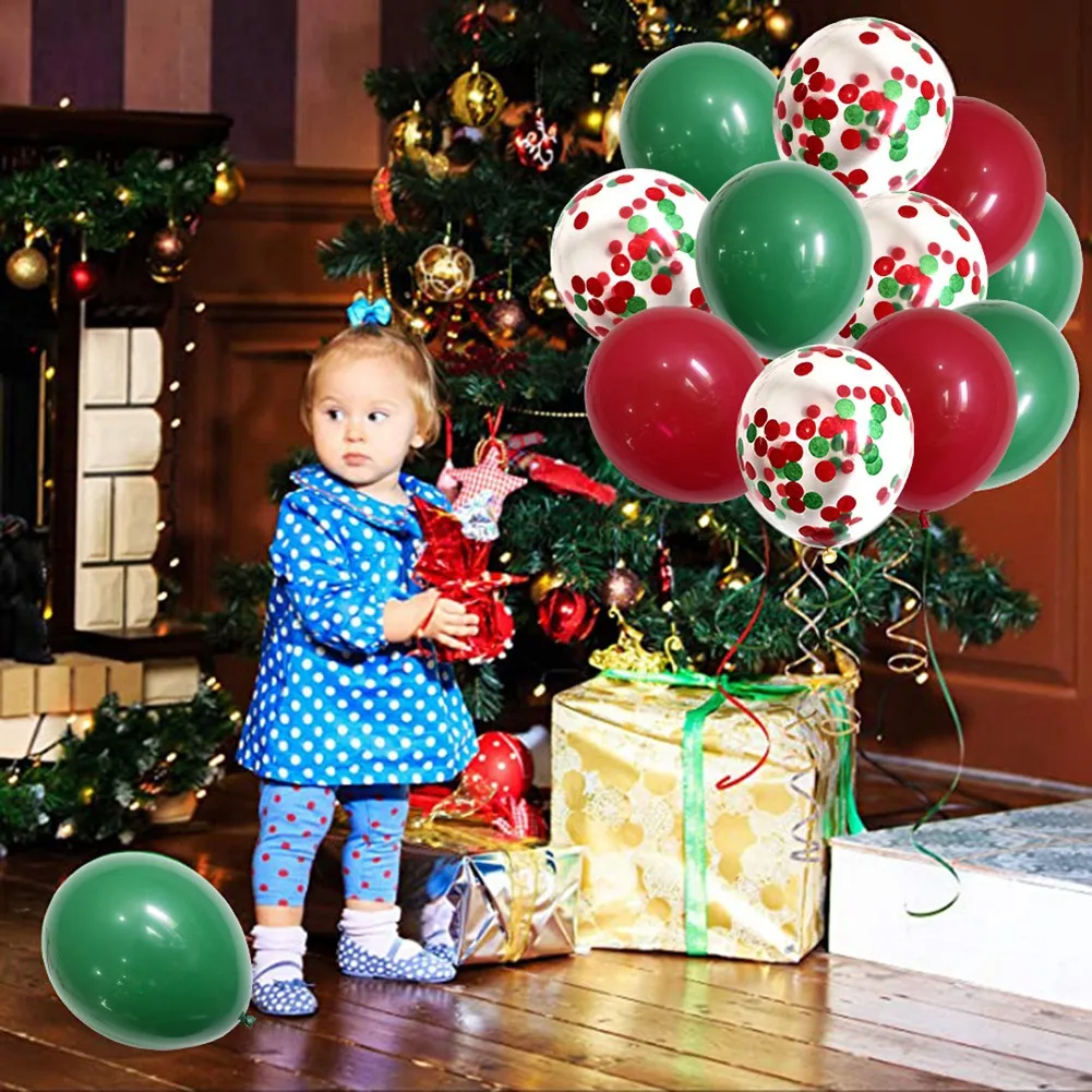 50 pezzi di palloncini natalizi in lattice da 12 pollici, decorazioni natalizie, palloncini di Babbo Natale, decorazioni per festival, rosso verde