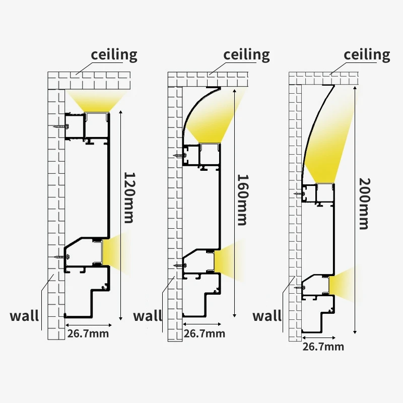 W górę w dół Świecący profil aluminiowy LED Sufit Górny narożnik Kanał liniowy Podświetlenie Ściana Mycie Sypialnia Home Decor Bar Strip Light