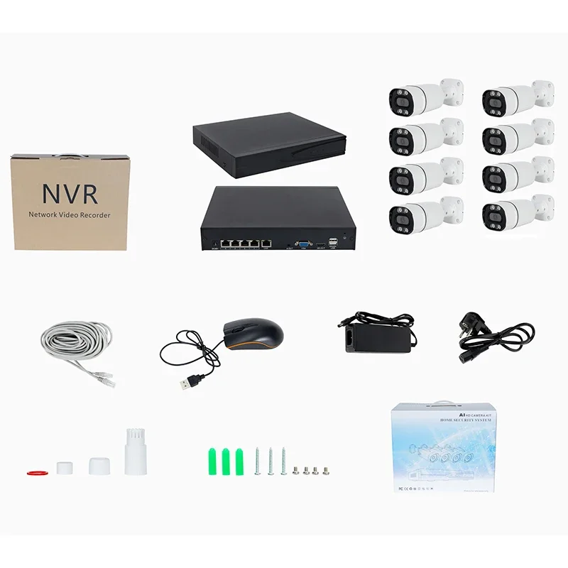 8CH 5MP PoE NVRキット H.265 24時間365日録画 ナイトビジョン 8台 バレット型監視カメラセット 有線 8チャンネル CCTVセキュリティシステム