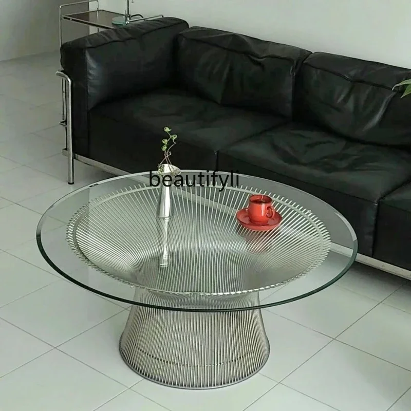 

Living room coffee table glass art designer small apartment Italian minimalist medieval stainless steel