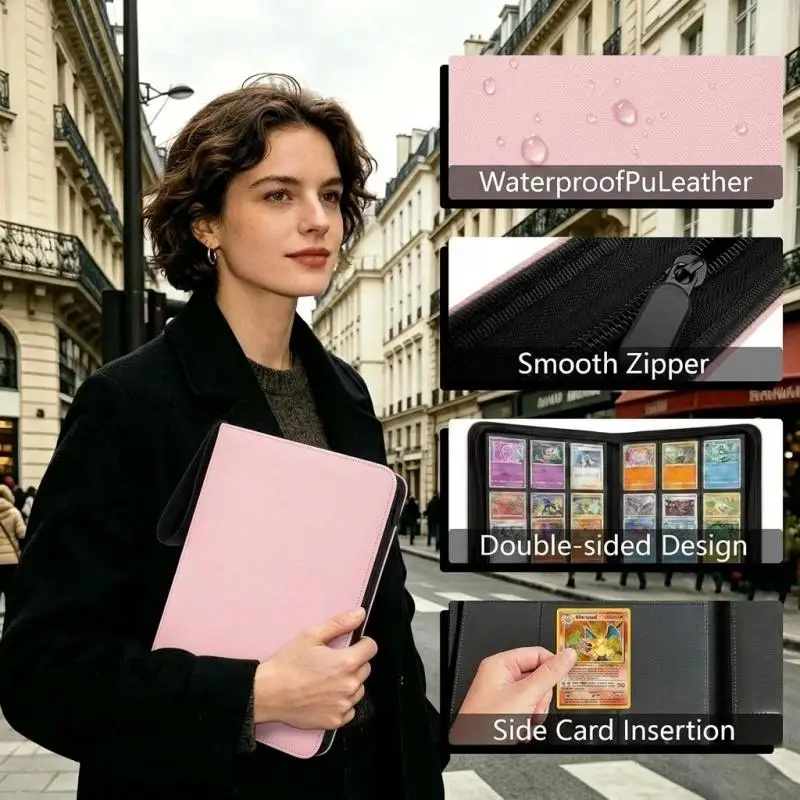 360 Card Slot Card Book Grid Pattern Solid Color Full Zipper Dustproof and Waterproof Nine Grid Storage Bag