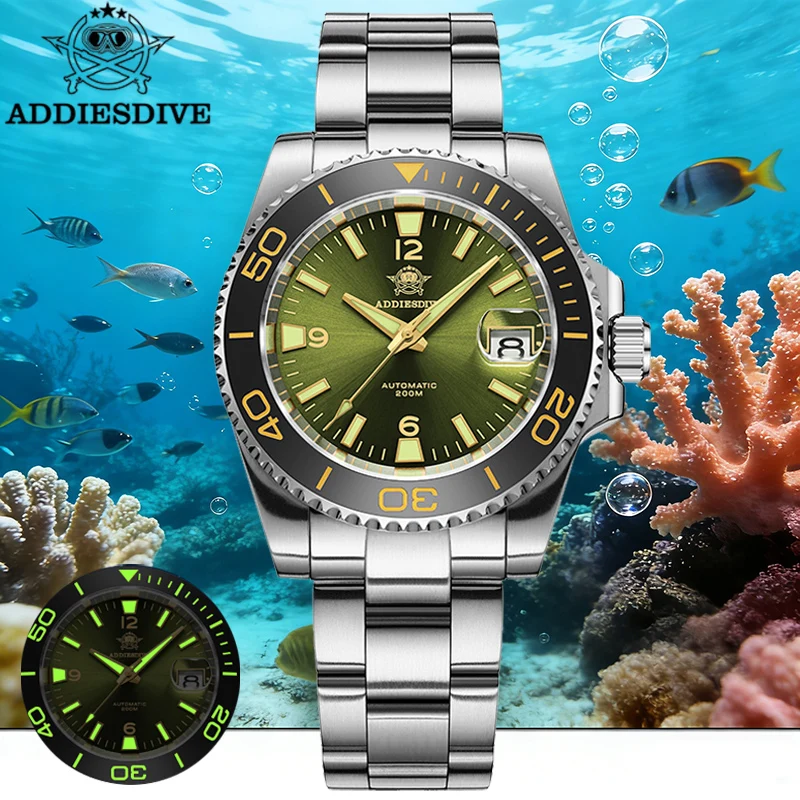 

ADDIESDIVE Men's Automatic Dive Watch Top Brand 200m Waterproof Sapphire Glass Watches Ceramic Bezel Luminous Wristwatch AD2505