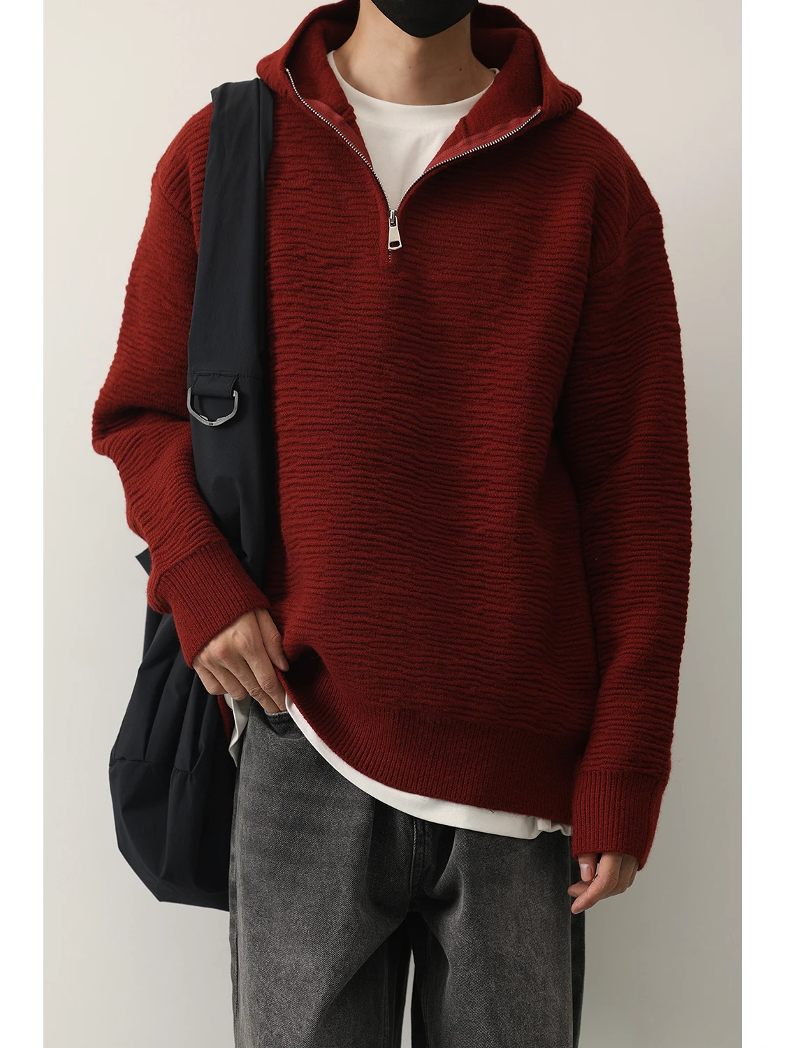

LH Store Spring Autumn Thiened Red Sweatirt ex Hooded Casual Knitted Pullover Trendy Base Layer Polyester Nylon Cotto...