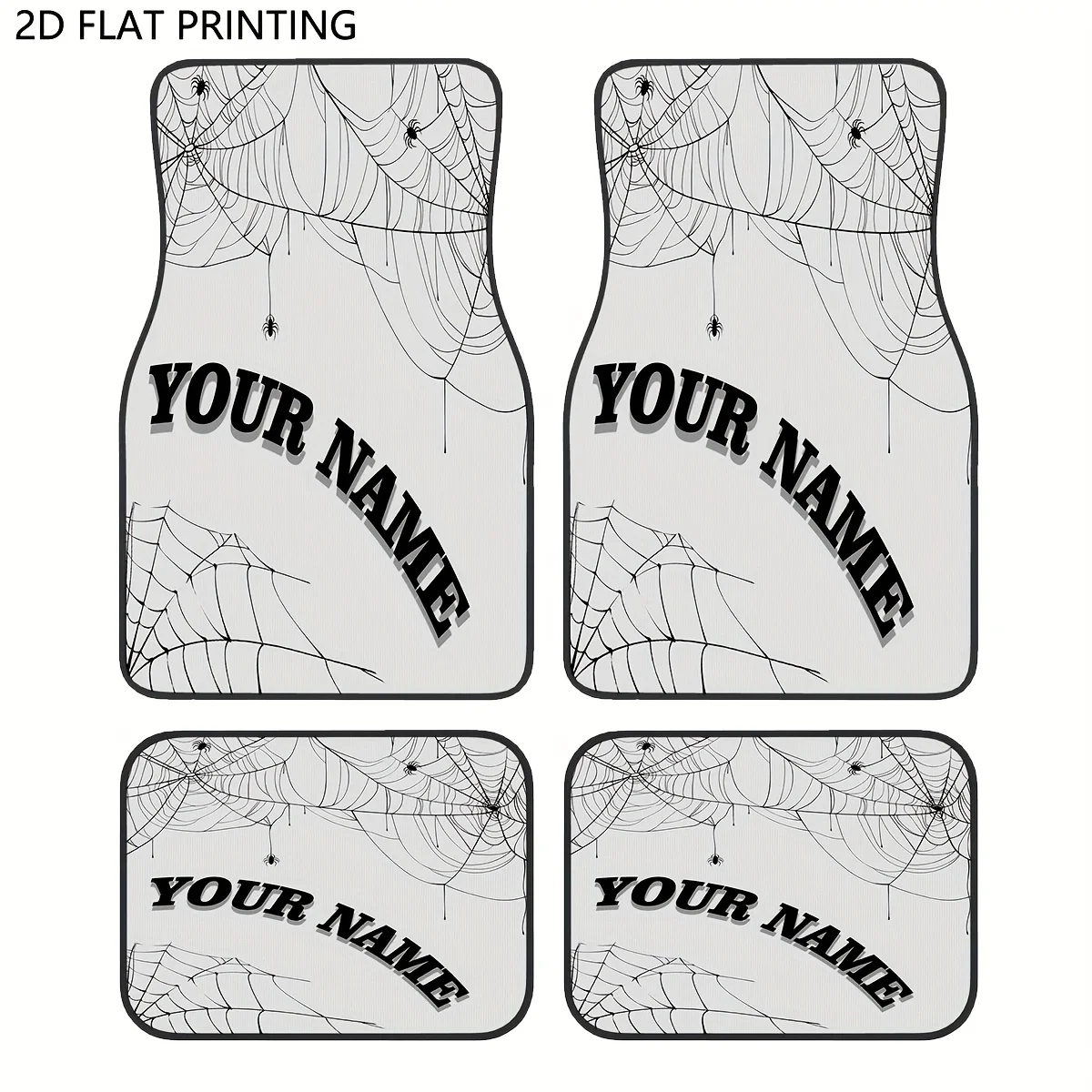 

Custom 4pcs Car Floor Mats - Personalized Spider Web Design With Your Name/Text, Durable Polyester, Fit For All Vehicles, Stylis