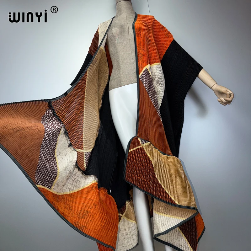 كيمونو نسائي من WINYI بتصميم مطبوع وطيات، معطف طويل، عباية دبي فاخرة، ملابس شاطئية، فستان بوهو، كافتان. 20