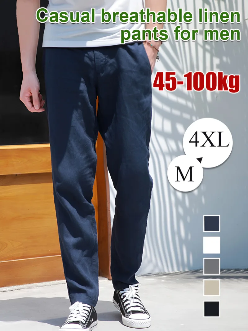 

Men's summer cotton and linen trousers breathable thin loose straight trousers white linen trousers men's casual