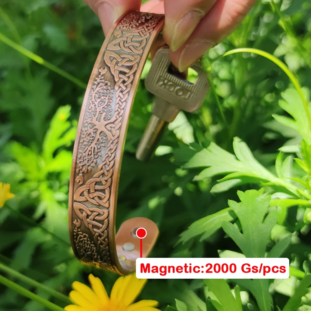 Viking Yggdrasil Pure Copper Magnetic Bracelet Benefits Adjustable Cuff Healing Energy 15mm Wide Wrap Copper Bracelet Men Charms