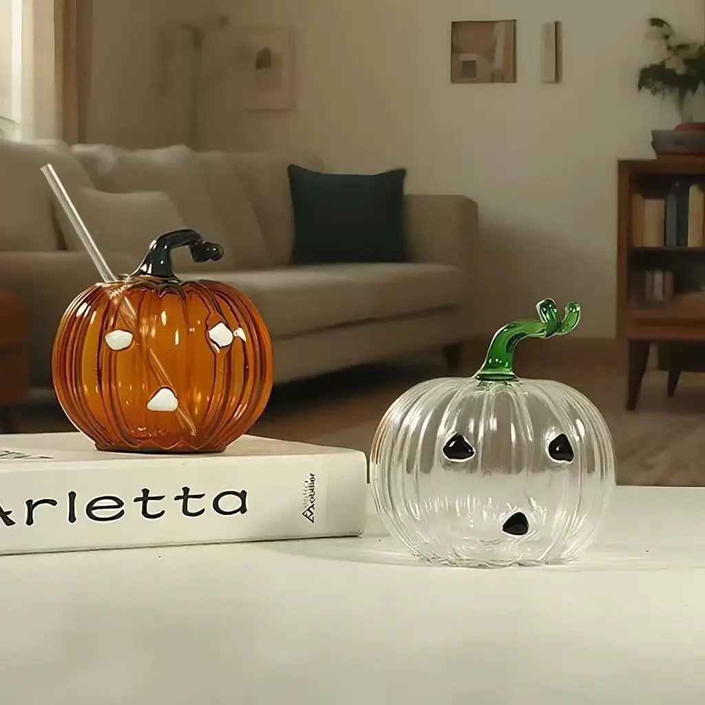 Creative Ghost Face Handmade 3D Pumpkin Shaped Water Cup Halloween Theme Beverage Cup Desktop Decoration Cup