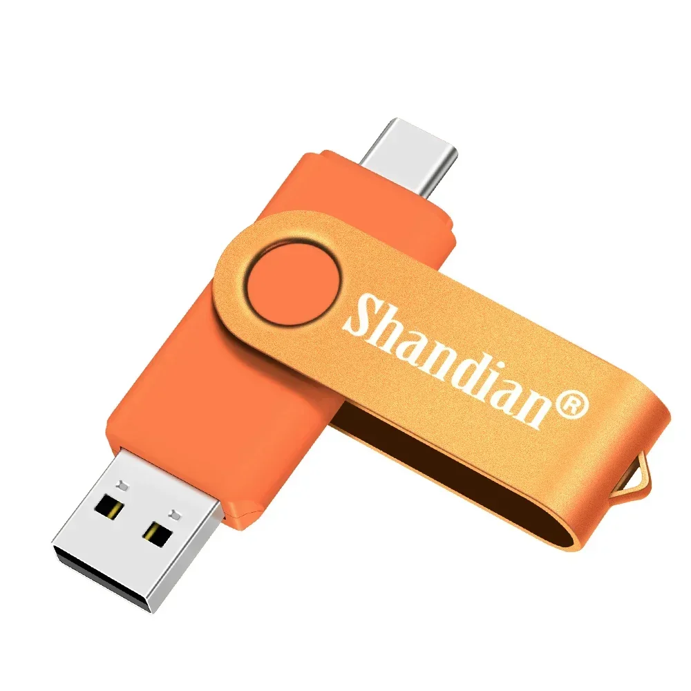 Orange TYPE-C 2in1 USB 2.0 Flash Drives 128GB Pen drive 4GB 32GB U disk 64GB High speed Memory stick with key chain Waterproof