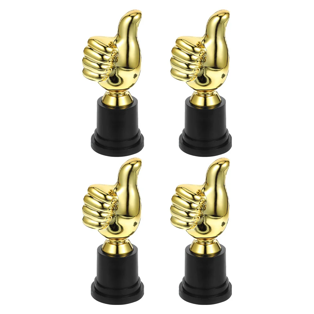 

4 Pcs Trophies Thumbs up Trophy Plastic Gold Favors Cups Semi-permanent Small Award Soccer Staff