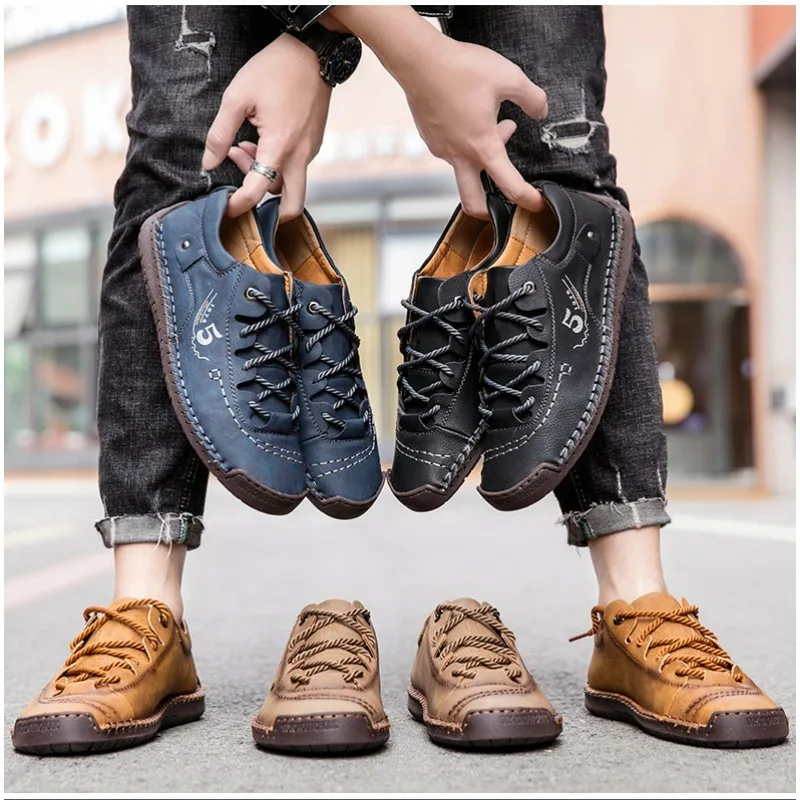 2024 New Men Casual Shoes Handmade Leather Loafers Comfortable Men's Shoes Quality Split Leather Flat Moccasins Men Sneakers