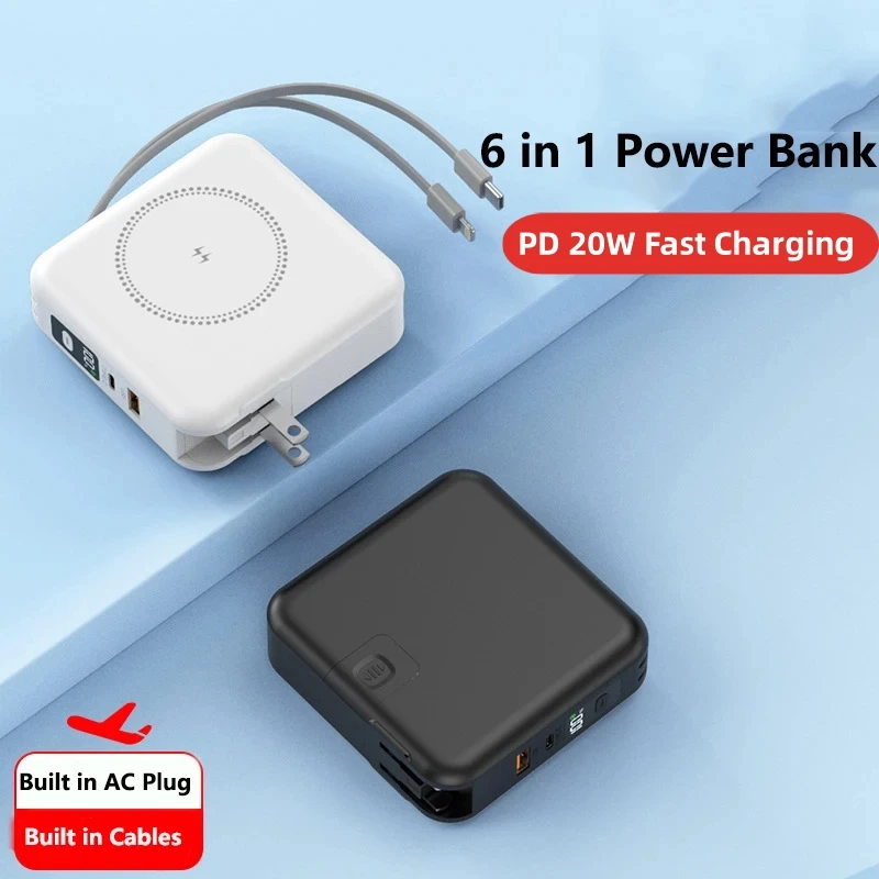 10000mAh Magnetic Wireless Power Bank with Cable Plug for iPhone 16 Xiaomi Samsung 22.5W Fast Charge Portable Charger Powerbank