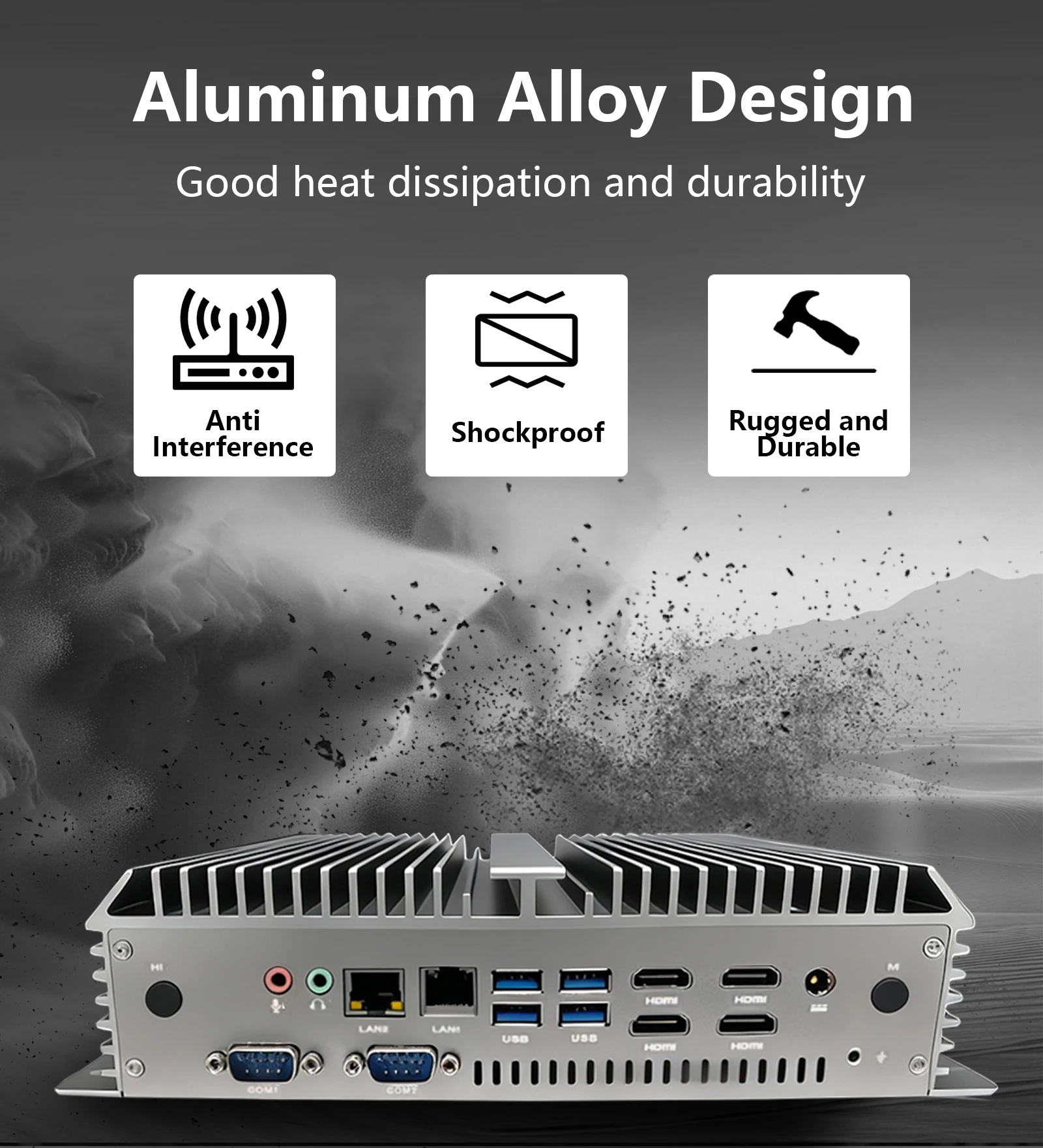 Mini PC Industri Tanpa Kipas 6-Port COM RS232 Intel Core i7 1255U RAM 8GB/16GB Dual LAN 4xHDMI Win11 Linux untuk Digital Signage IoT