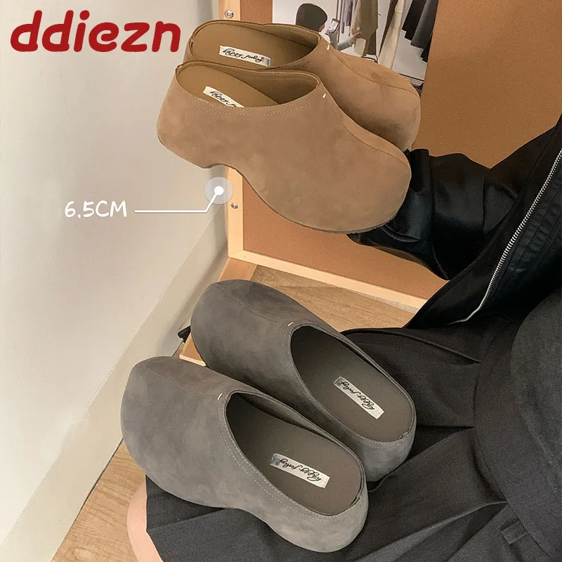 New In Fashion Thick Soled Women Slippers Mules Sandals Shoes Outdoor Female Slides Round Toe Ladies Heeled Slippers Shoes image 2