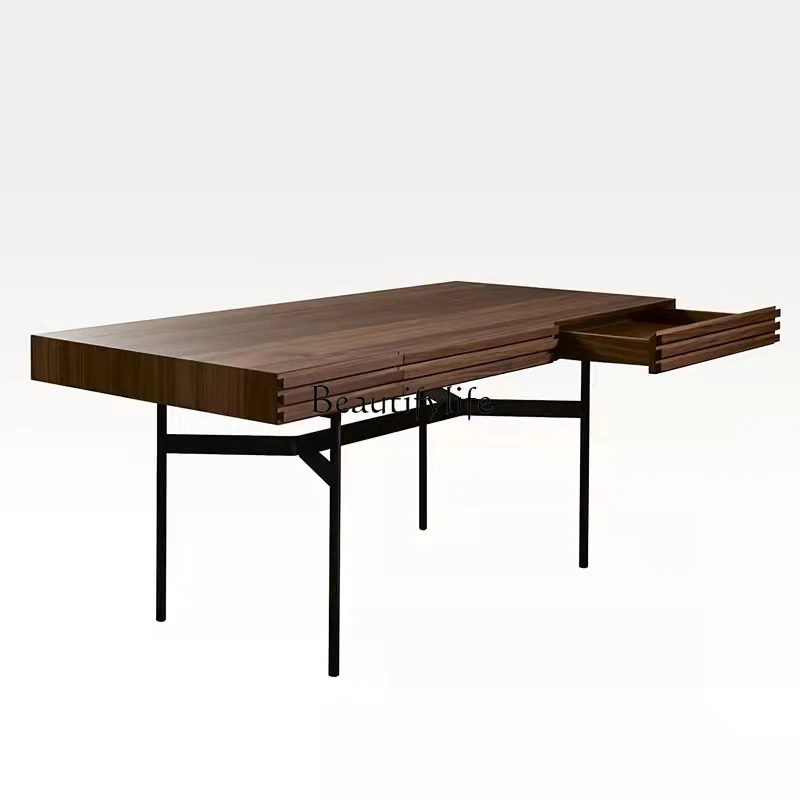 

05-*Modern minimalist black walnut desk writing desk Nordic solid wood Italian minimalist desk