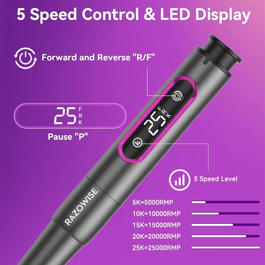 เครื่องเจียรเล็บไร้สายไฟฟ้าสำหรับเล็บอะคริลิคเจลผงมืออาชีพเครื่องมือทำเล็บมือเล็บเท้าแบบพกพา 5 ความเร็วและ 1