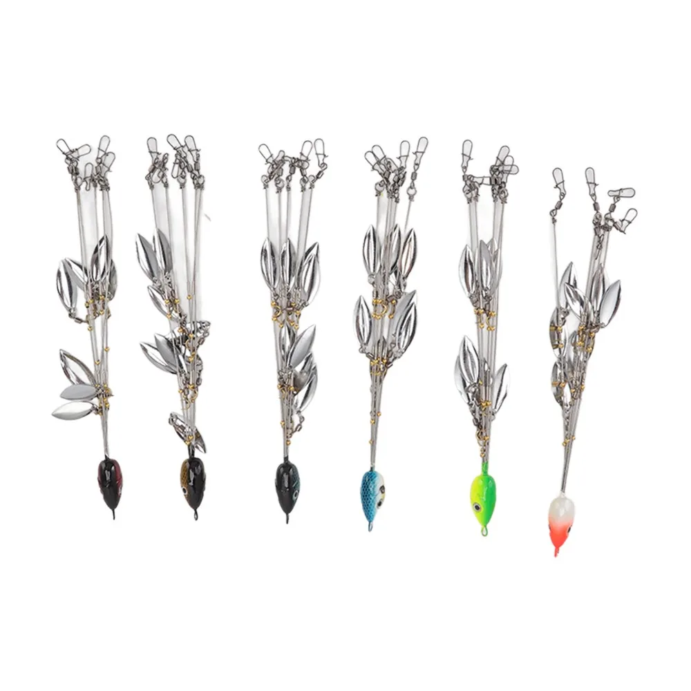 

6PCS Simulated 5 Arms Umbrella Fishing Rig 3D Stainless Steel Alabama Umbrella Rigs Wtih 8 Blades Umbrella Rig Kit Fishing Bass