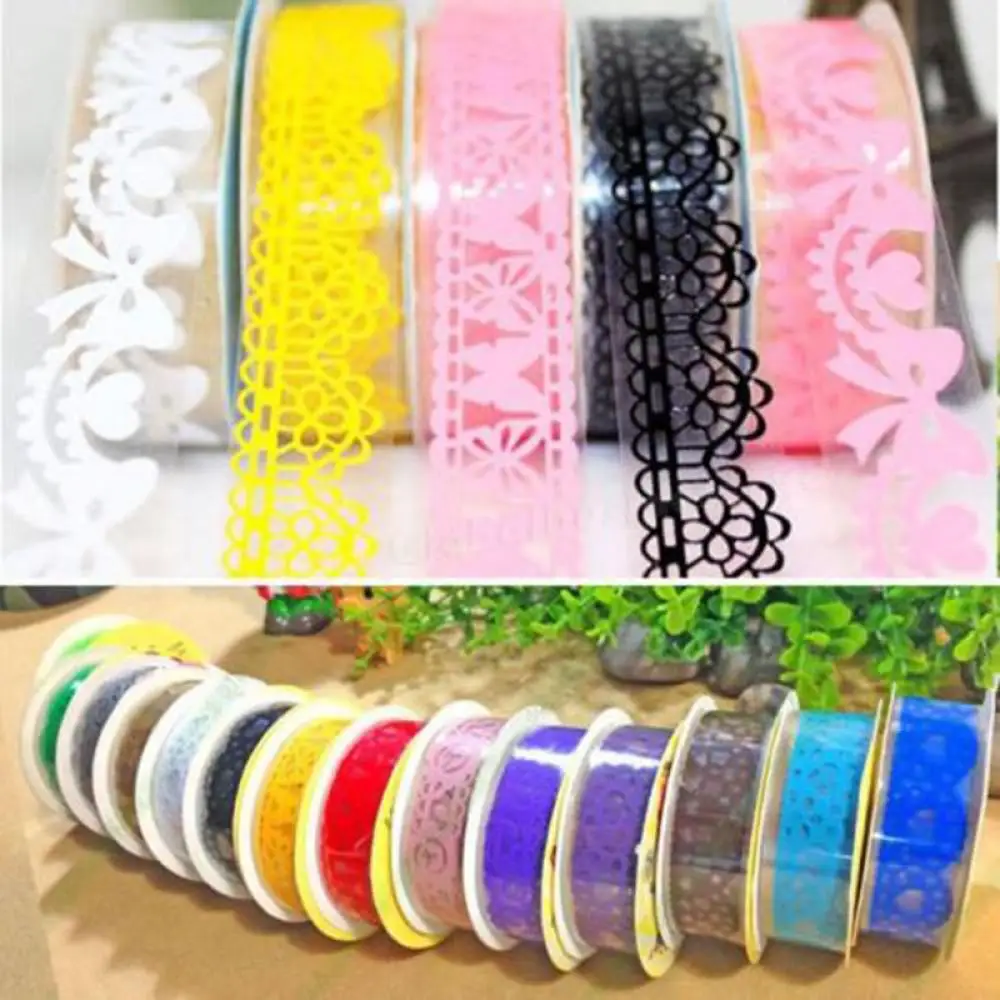 1pcs 18mm DIY Candy Color Washi Lace Tape Sticker Roll Decorative Scrapbooking Paper Masking Tape Self Adhesive Ornament Tape