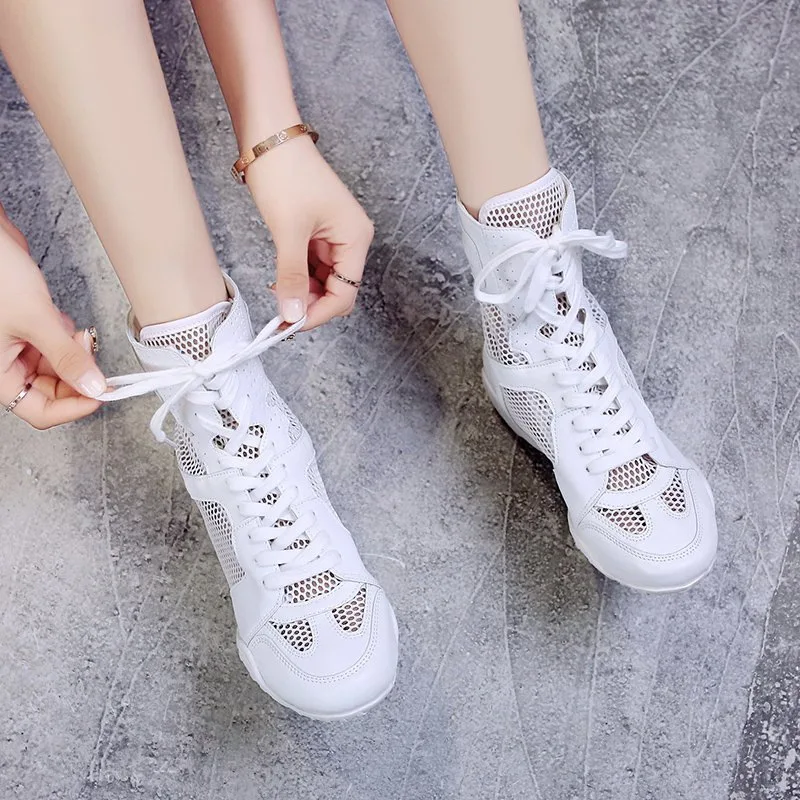 High Top 2024 summer new thin all-matching new thick bottom white mesh breathable hollow ankle boots