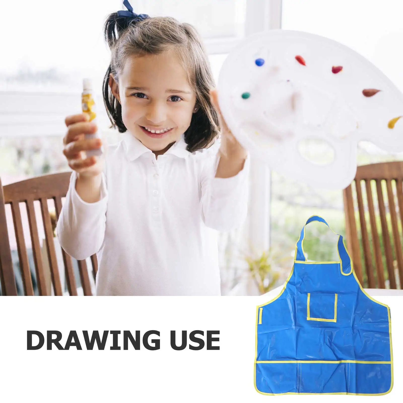 

Waterproof Children Painting Smock Blue Kids Apron Four Pockets for Painting Drawing Art DIY Crafts Stain Resistant