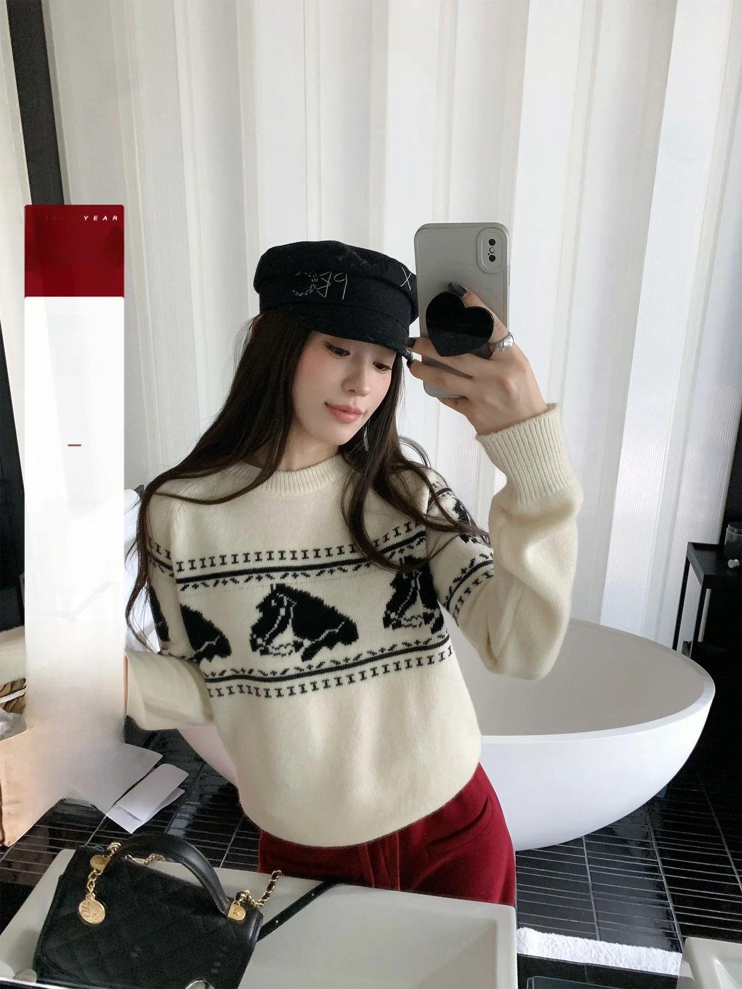 

Женский вязаный джемпер Hhi Madrid Wanderings White Fair Isle из смесовой шерсти, осенне-зимний, с круглым вырезом, винтажный, свободного кроя