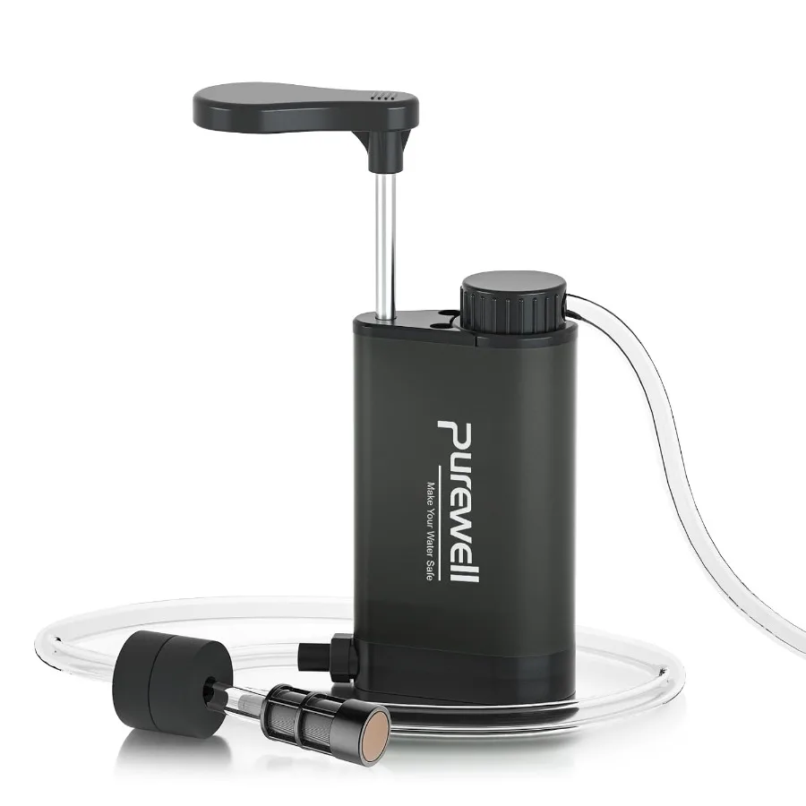 

Портативный уличный аварийный насос для очистки воды со сменным угольным фильтром 0,01 микрон, 4-ступенчатый металлический насос для кемпинга, пешего туризма