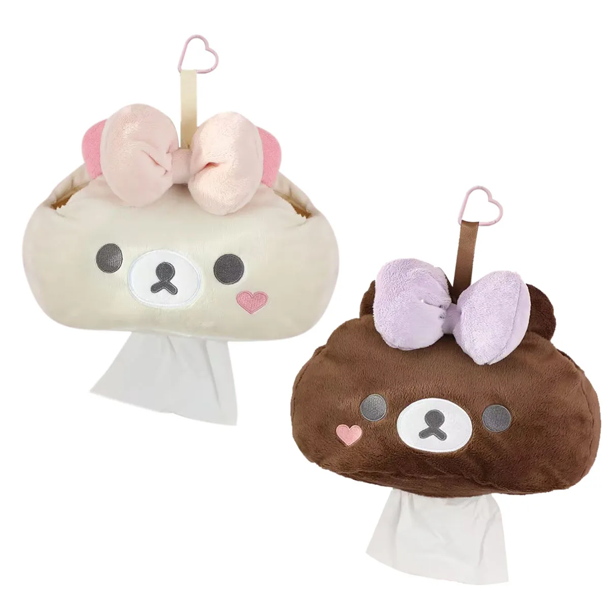 

Милый плюшевый чехол-органайзер для салфеток в виде медведя Рилаккума/Корилаккума/Чайроикогума с бантом, подвесной, детская игрушка-кукла