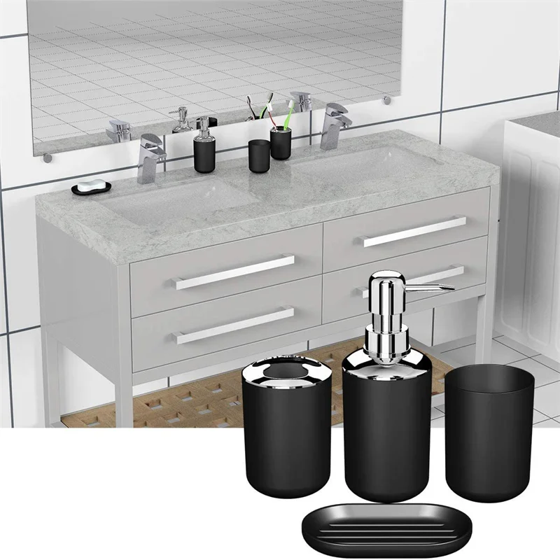 4pcs Luxury Bathroom Accessories Plastic Toothbrush Holder Cup Soap Dispenser Dish Toilet Holder Pump Bottle Cup Bathroom Set