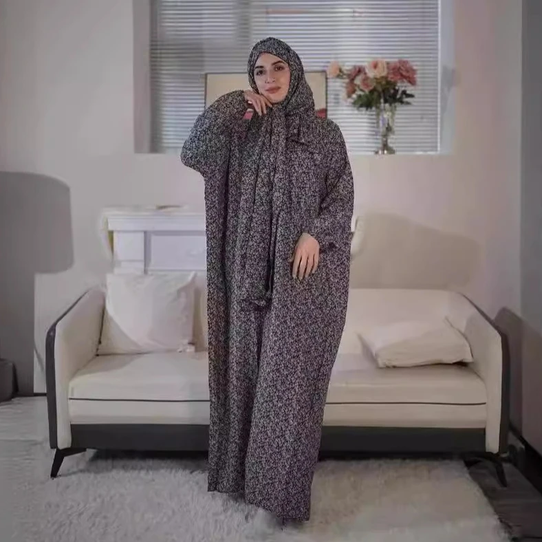 Eid Muslim Women Prayer Dresses Jalabiya Print Vestidos Ramadan Morocco Kaftan Dubai Abayas Islam One Piece Scarf Long Robe