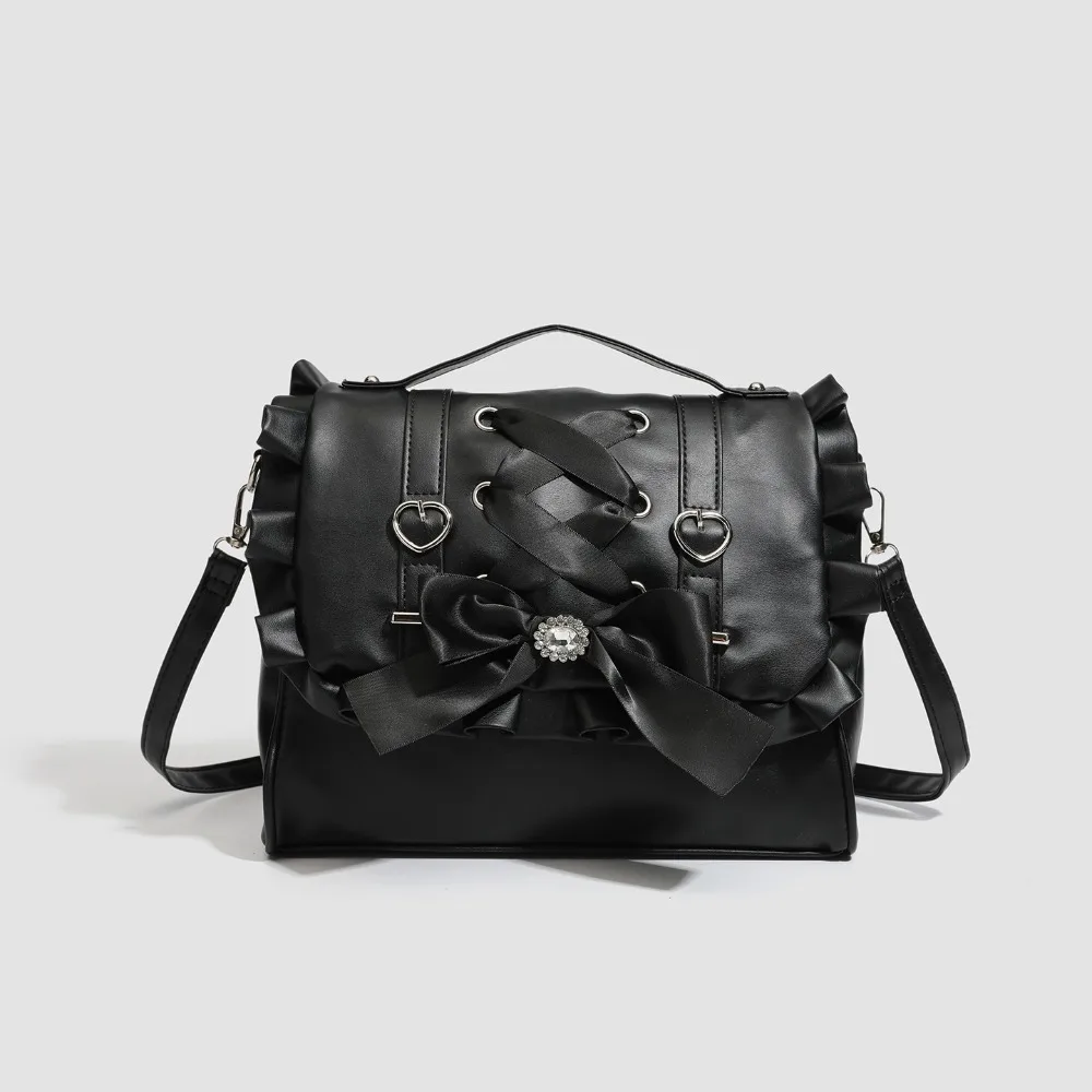 

Kawaii Knot Shoulder Bag Zipper Fastener PU Leather Crossbody Backpack Single oulder Double oulder Bag Lolita