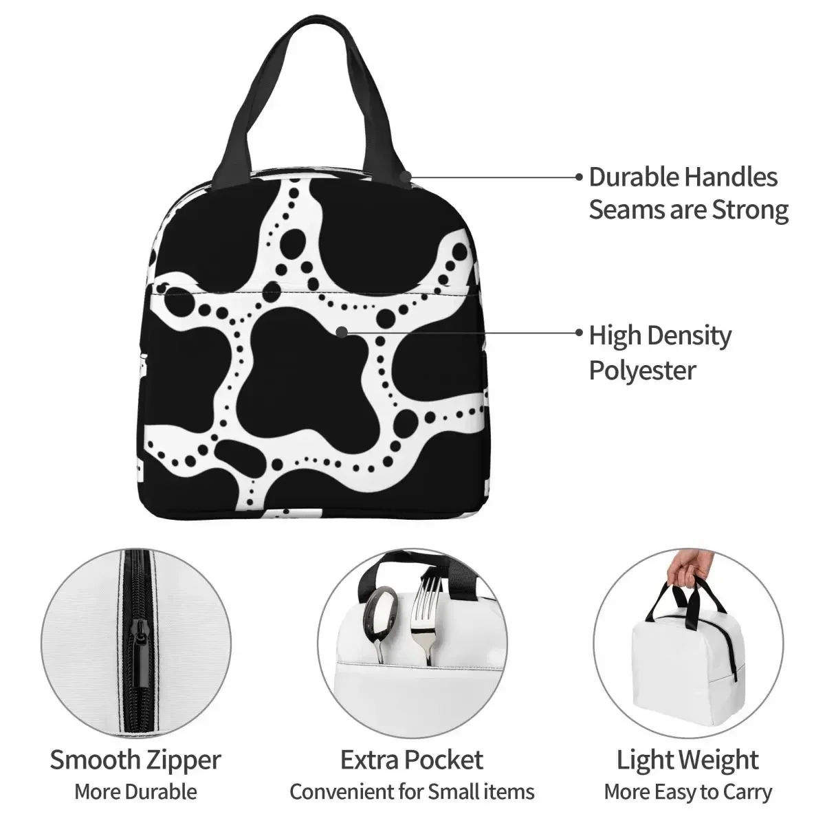 أطفال البقرة نمط معزول حقيبة للحفاظ على البرودة المحمولة نزهة لطيفة قماش الغداء مربع بينتو الحقيبة الجيدة