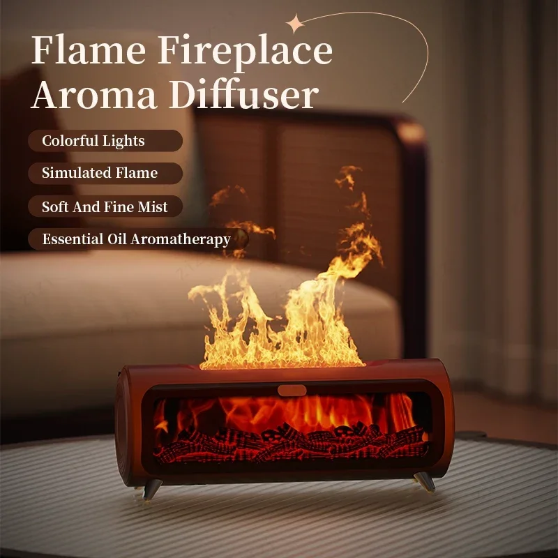 Cylindrical Simulation Fireplace Flame Aromatherapy Machine USB Seven Color Ambient Light Humidification Aromatherapy Machine