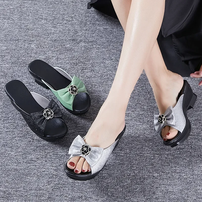 GKTINOO Summer Women‘s Slippers Sandals 2024 High Heel 5cm Fashion Platform Genuine Leather Slides Ladies Shoes Non-slip Casual