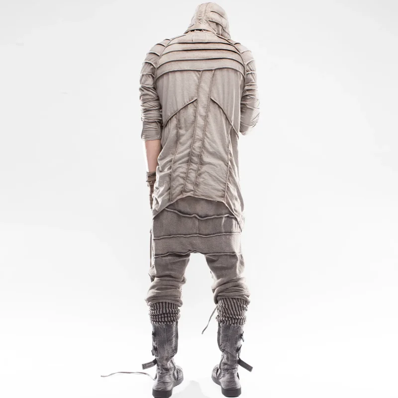 UMI MAO Dune Style Top With Waste Soil Asymmetric Vintage Dyed Old Hooded Cape T-shirt For Men Top