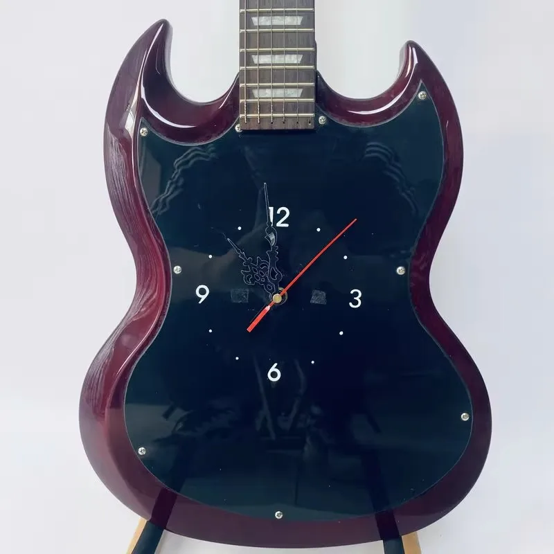 A208 J&D Brother SG Guitar Shape Wine Red Mahogany Body with Maple Neck 22 Frets Decoration of Clock Not for Playing Watch