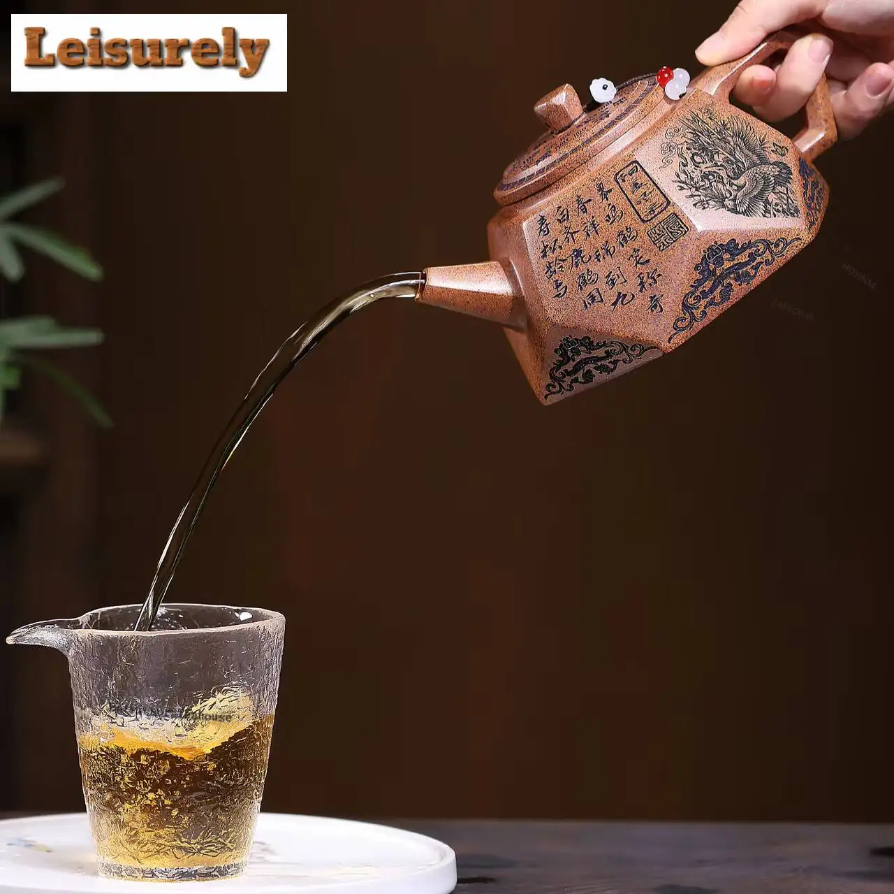 660ml Antique Yixing Purple Clay Teapots Handmade Crane Pot Raw Ore Dragon Bone Gold Sand Mud Tea Maker Kettle Zisha Tea Set