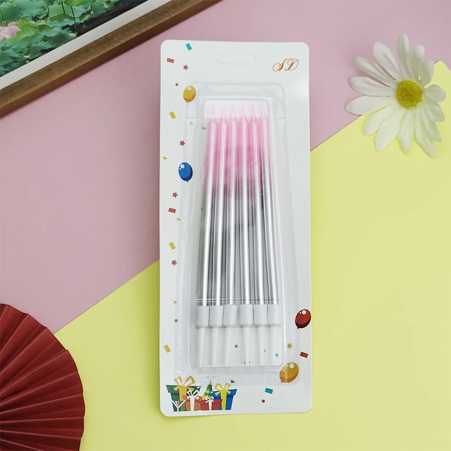 Bunte Farbverlaufsfaden Kuchen alles Gute zum Geburtstag Kerze Party Bleistift lange Kerze Kinder Prinzessin Festival Event Dekoration – Detail 8