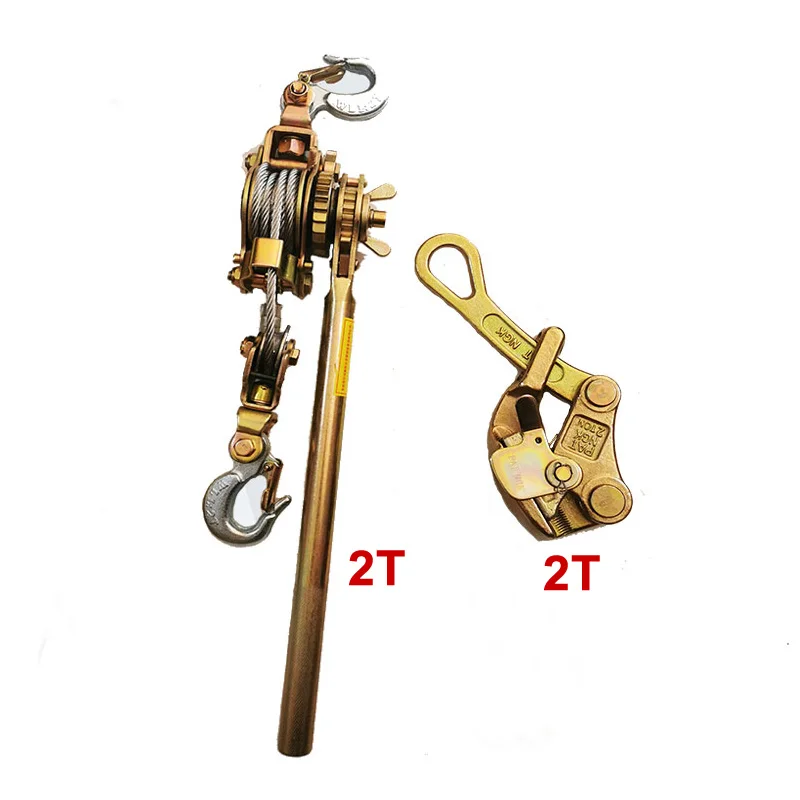 2T hand puller with 2Ton wire grip, Japanese style ratchet cable puller hand steel wire rope puller ratchet pulling wire grip