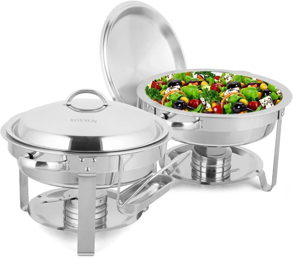 

ROVSUN 5 Qt 2 Pack Chafing Dish Buffet Set,NSF Stainless Steel Round Chafers for Catering, Buffet Servers and Warmers Set