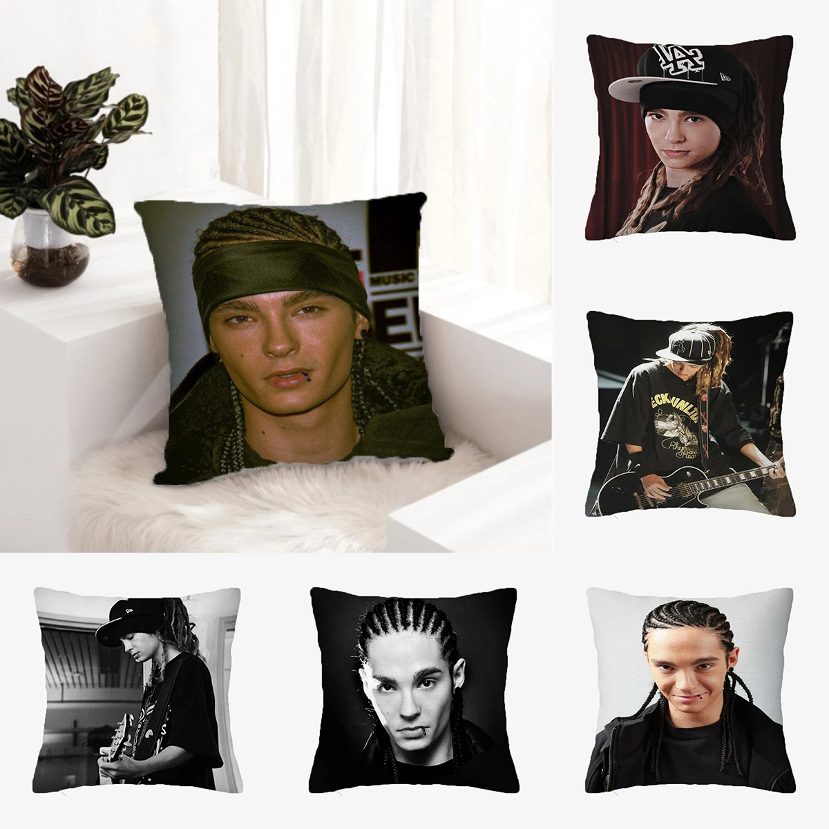 Tokio Hotel Band Tom Kaulitz Pillow Covers Decorative Cushions Cover for Sofa Home Decoration Double Sided Printing Short Plush