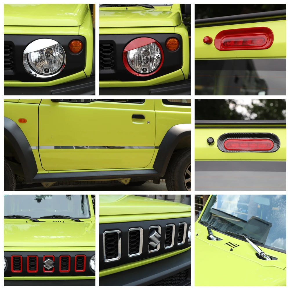 

Exterior Refit Kit Door Body Strip / Front Lamps / Rearview Mirror / Window Wiper Cover Trim Fit For Suzuki Jimny 2019 - 2023