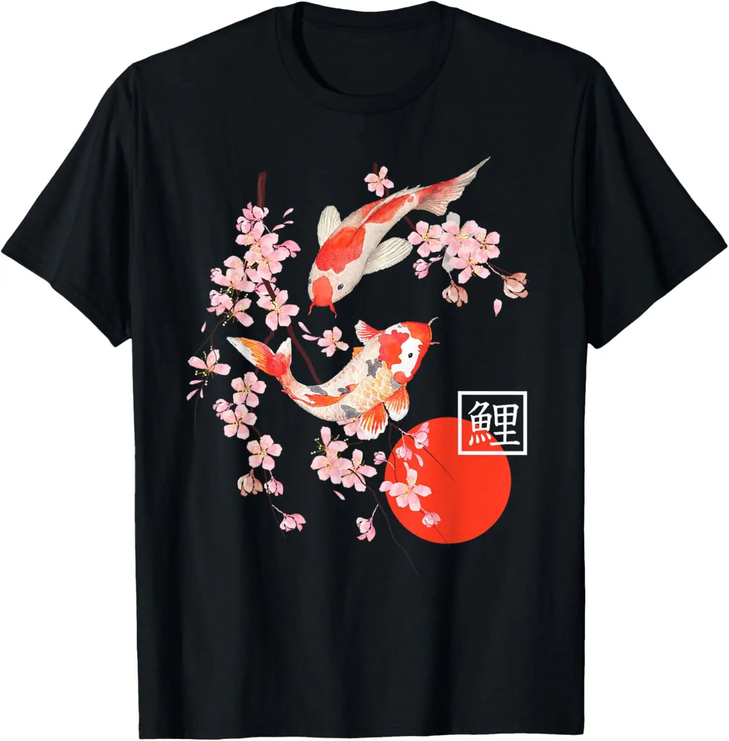 Cherry Blossom Koi Carp Fish Japanese Sakura Graphic Art T-Shirt 100% Cotton Trendy Y2K Short-Sleeve Tee-Soft, Quick-Drying,