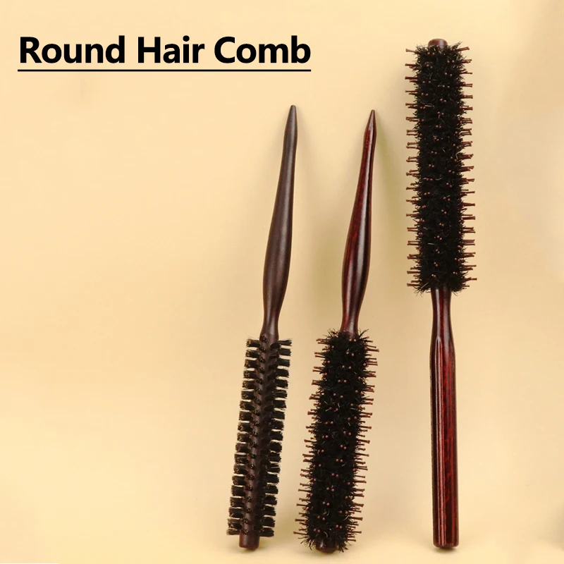 

Natural Boar Bristle Roll Hair Combs Anti-Static Round Detangling Hairbrush Hairdressing Blow Drying Blow Bangs Round Haircombs